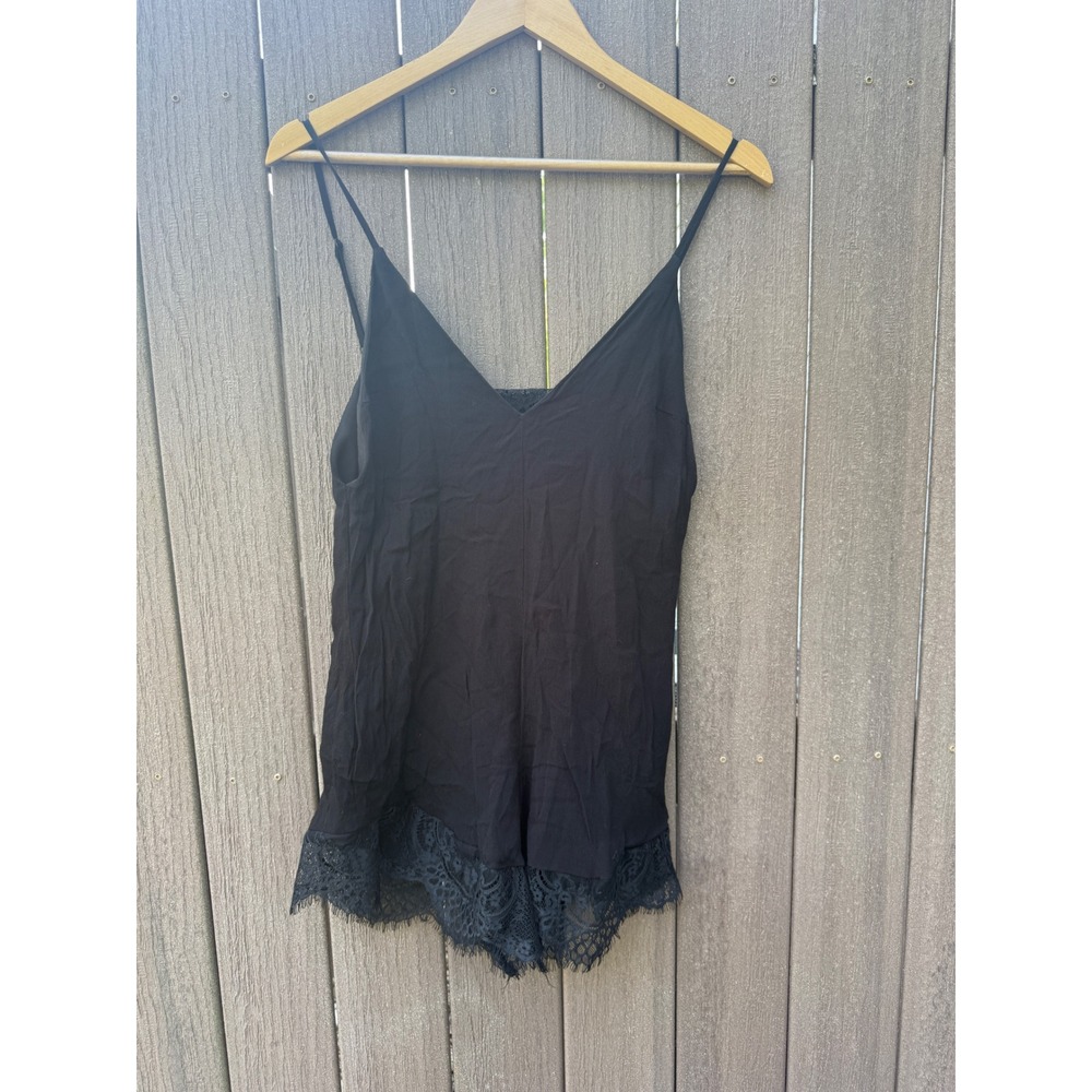 Super‎ Down Black Lace Trim Romper Sleeveless Adjustable Straps V-Neck Small